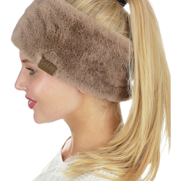 C.C. Mocha Faux Fur Sherpa Lined Headband with Velcro Closure One Size Fits Most - Picture 2 of 10